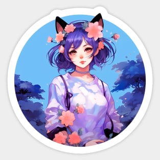 Cat girl digital anime painting Sticker